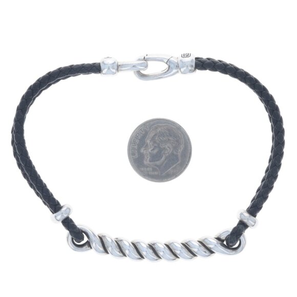 David Yurman Leather Bucktwist Cable ID Men's Bracelet 8" - Sterling Silver 925 - Picture 6 of 8